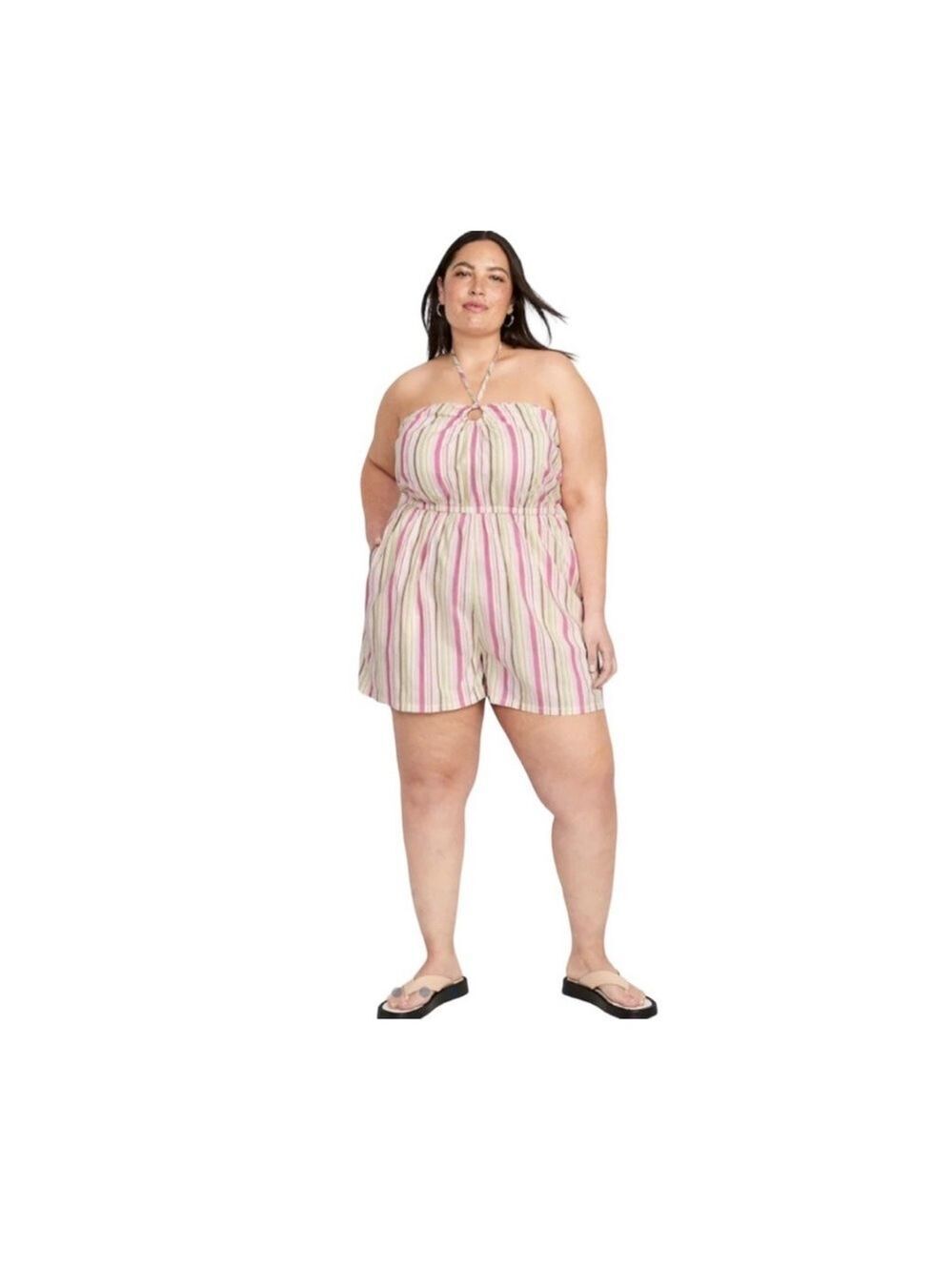 Old Navy Striped O-Ring Halter Romper Women’s XXL Multicolor Summer Pockets